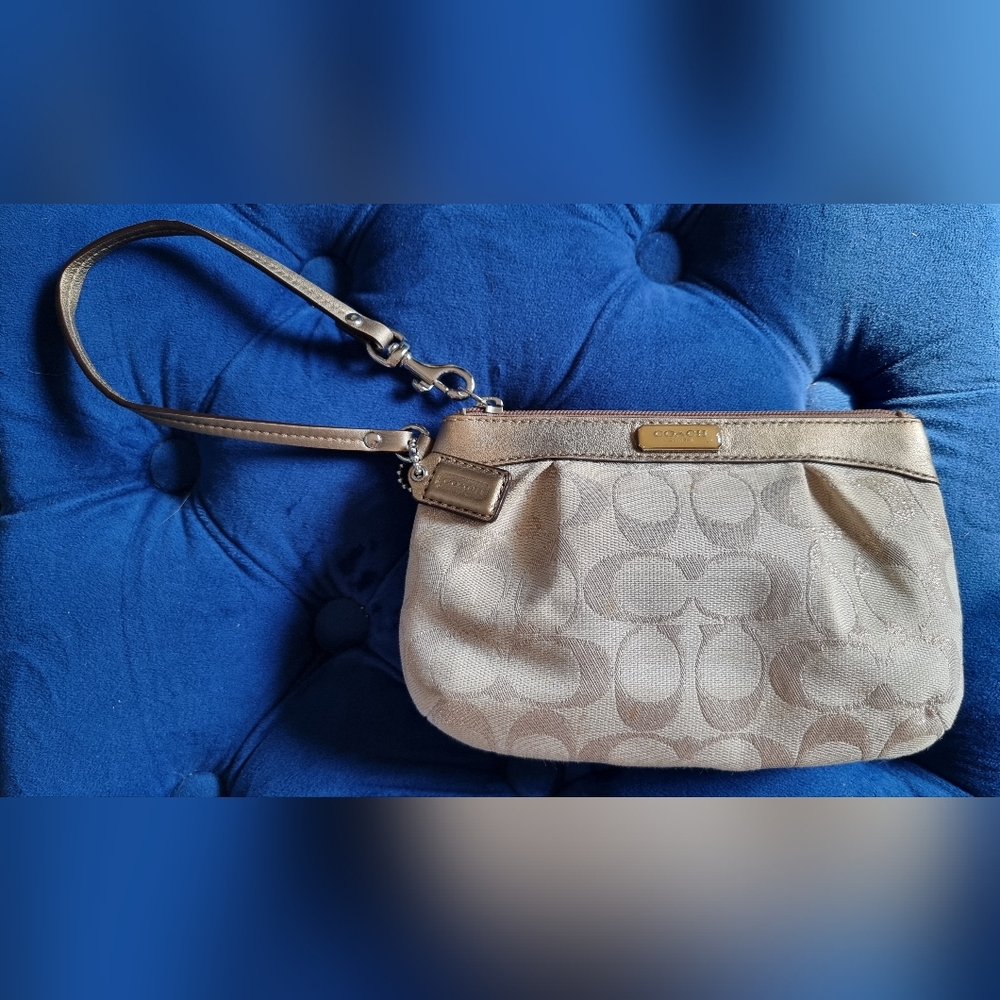 Coach Wristlet with gold shimmer logo